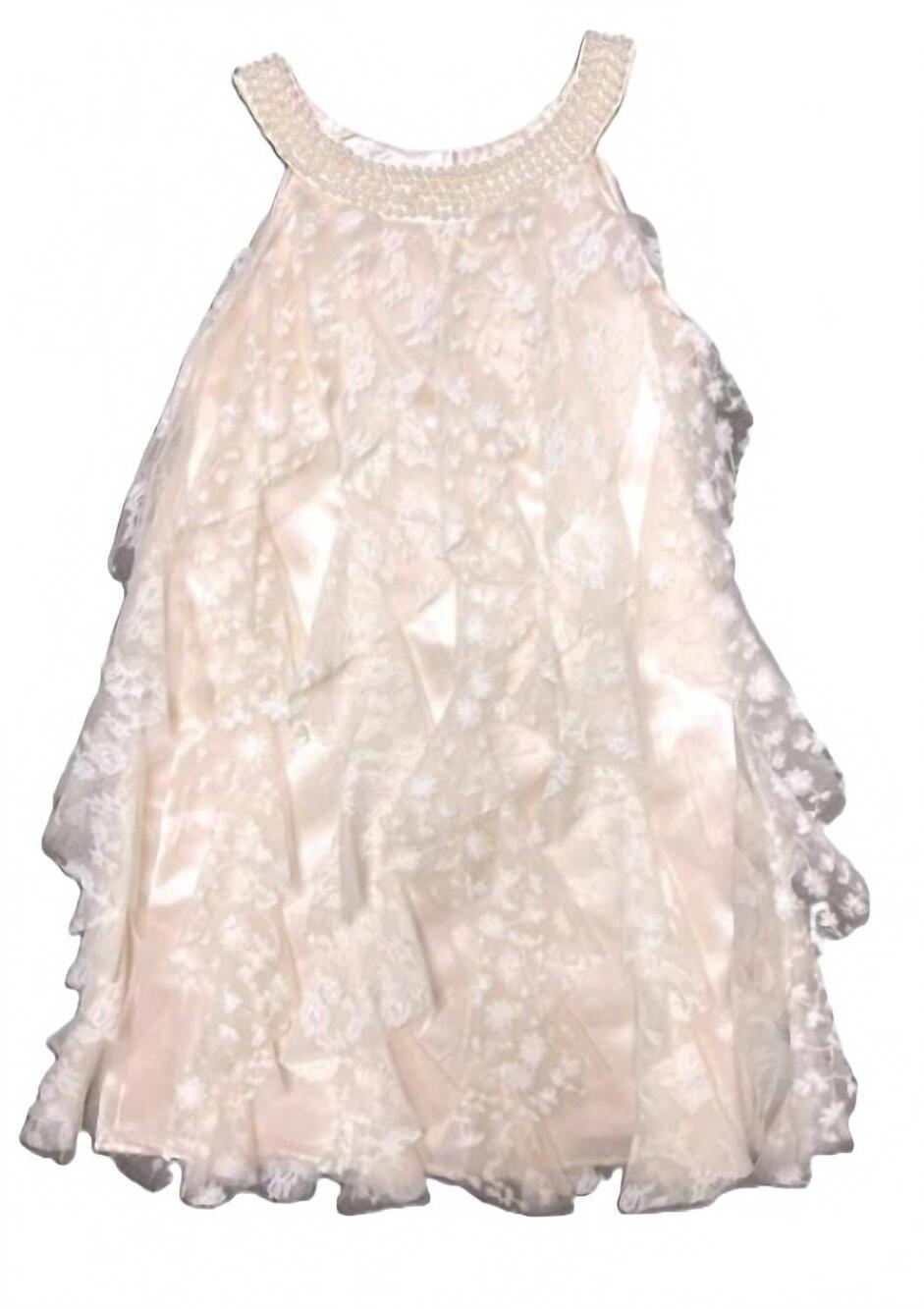 NEW BISCOTTI girls fancy lace wave pearls dress in champagne